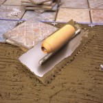 Mortar and Trowel for Installing Ceramic Tiles